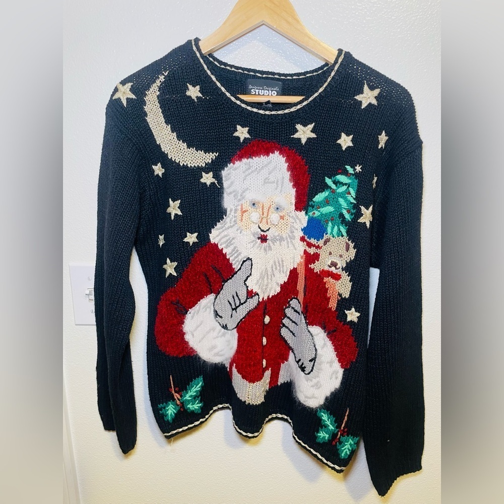 STUDIO VINTAGE BLACK UGLY CHRISTMAS SWEATER - Picture 2 of 6